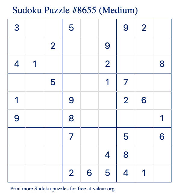 Free Printable Medium Sudoku Puzzle number 8655