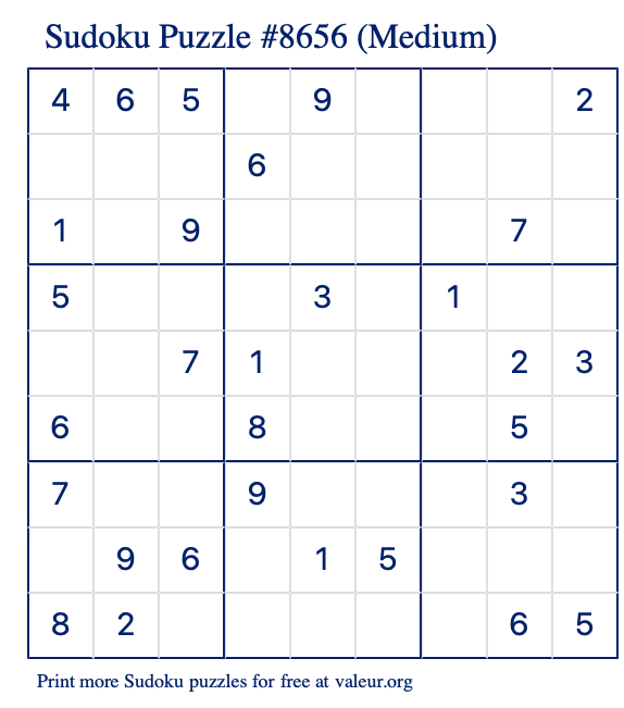 Free Printable Medium Sudoku Puzzle number 8656