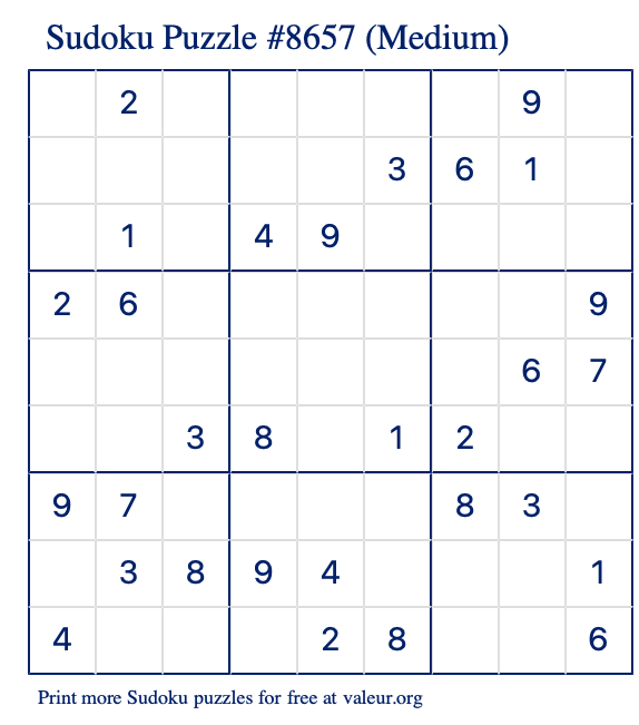 Free Printable Medium Sudoku Puzzle number 8657