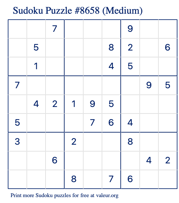 Free Printable Medium Sudoku Puzzle number 8658