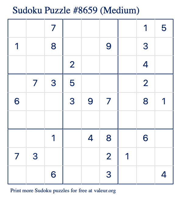 Free Printable Medium Sudoku Puzzle number 8659