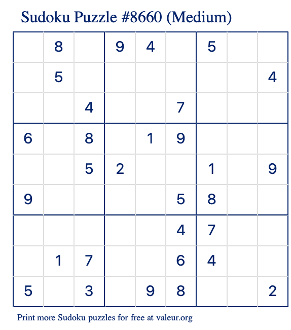 Free Printable Medium Sudoku Puzzle number 8660