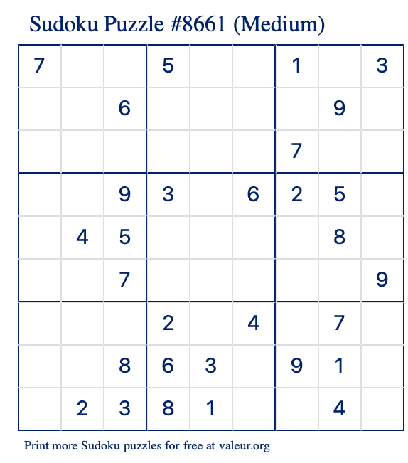Free Printable Medium Sudoku Puzzle number 8661
