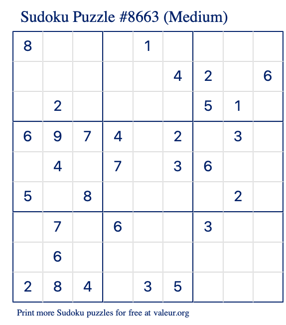 Free Printable Medium Sudoku Puzzle number 8663