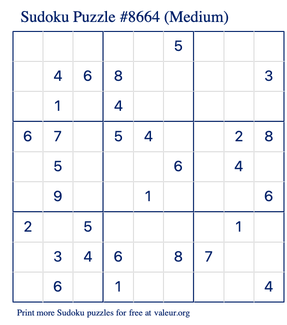 Free Printable Medium Sudoku Puzzle number 8664