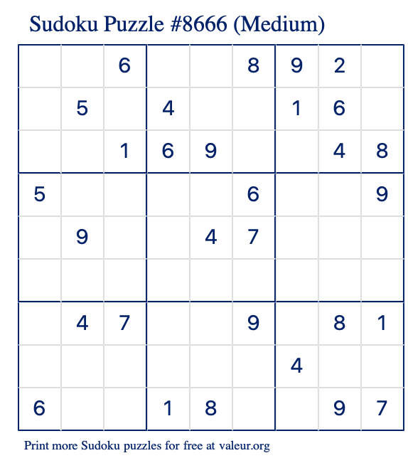 Free Printable Medium Sudoku Puzzle number 8666