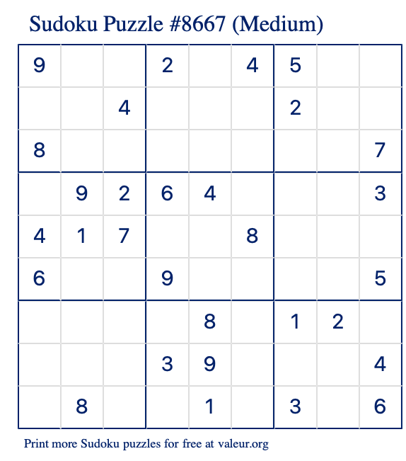 Free Printable Medium Sudoku Puzzle number 8667