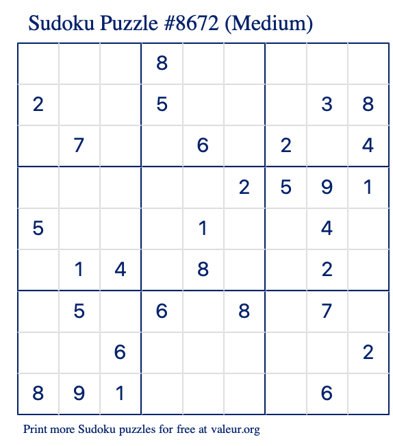 Free Printable Medium Sudoku Puzzle number 8672