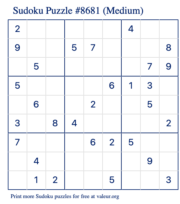 Free Printable Medium Sudoku Puzzle number 8681