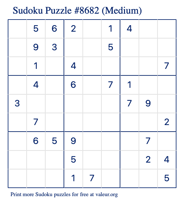 Free Printable Medium Sudoku Puzzle number 8682