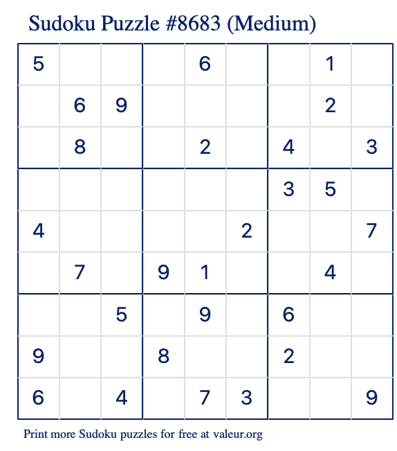 Free Printable Medium Sudoku Puzzle number 8683