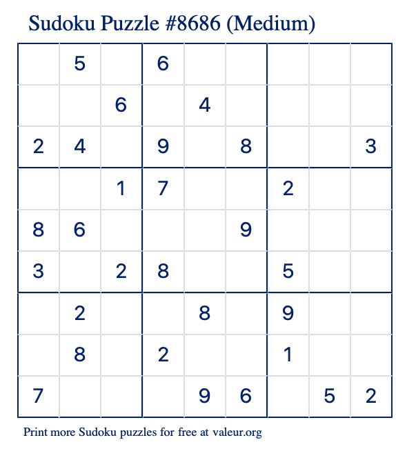 Free Printable Medium Sudoku Puzzle number 8686