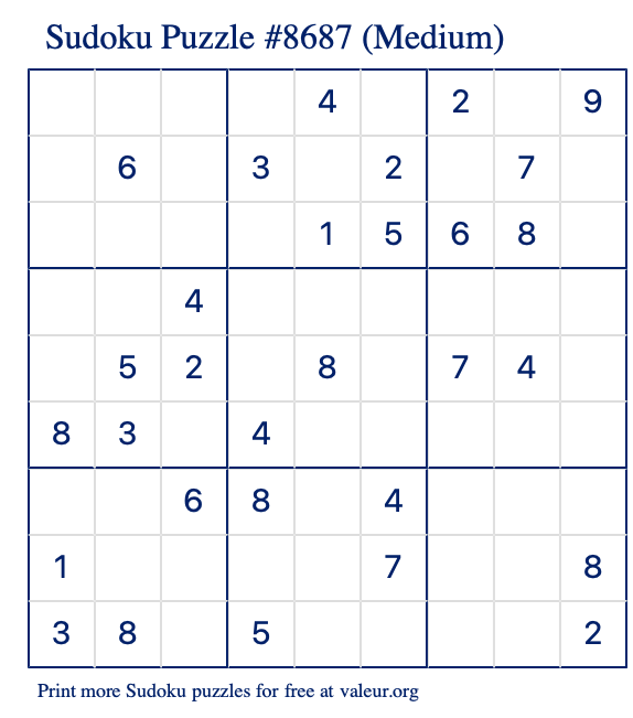Free Printable Medium Sudoku Puzzle number 8687