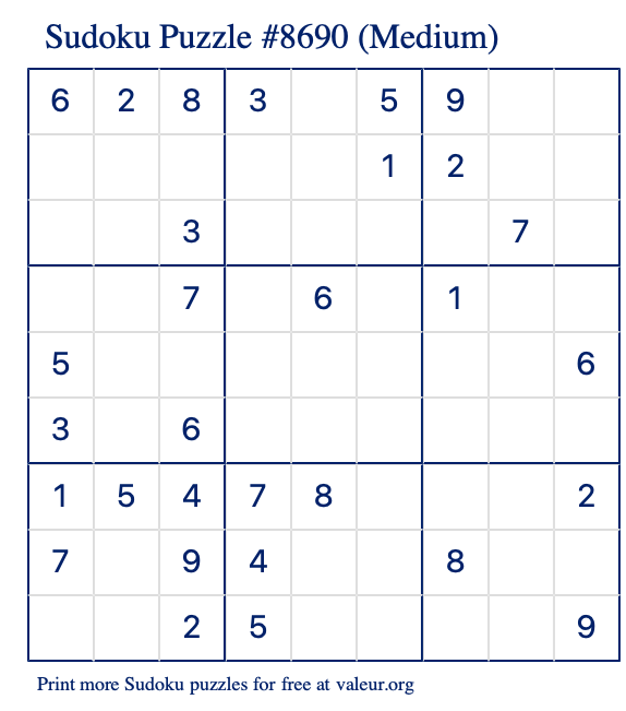 Free Printable Medium Sudoku Puzzle number 8690