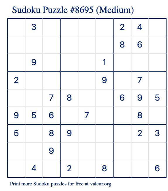 Free Printable Medium Sudoku Puzzle number 8695