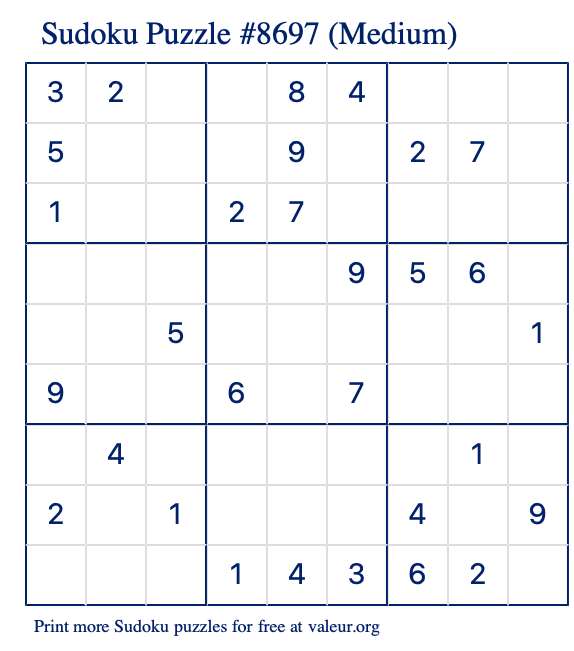 Free Printable Medium Sudoku Puzzle number 8697