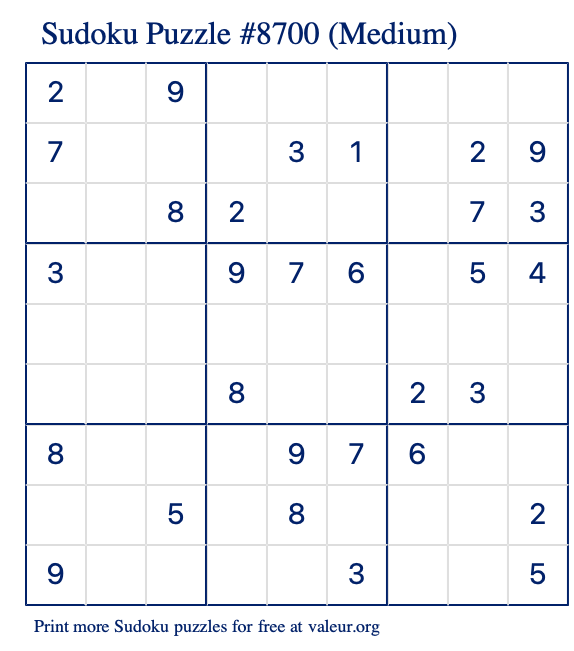 Free Printable Medium Sudoku Puzzle number 8700