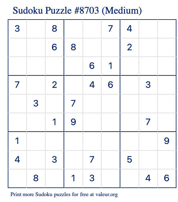 Free Printable Medium Sudoku Puzzle number 8703