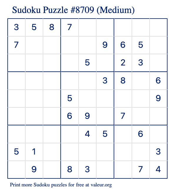 Free Printable Medium Sudoku Puzzle number 8709