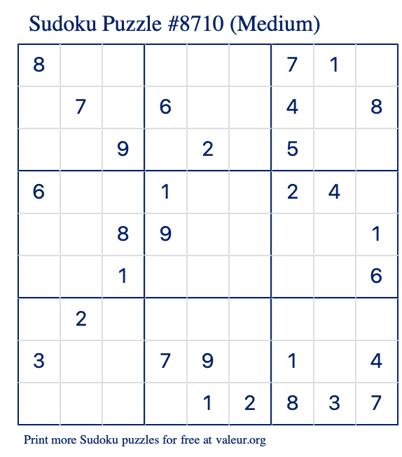 Free Printable Medium Sudoku Puzzle number 8710