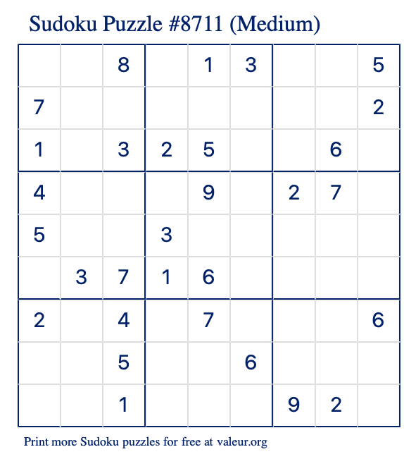 Free Printable Medium Sudoku Puzzle number 8711