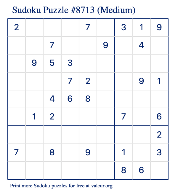 Free Printable Medium Sudoku Puzzle number 8713