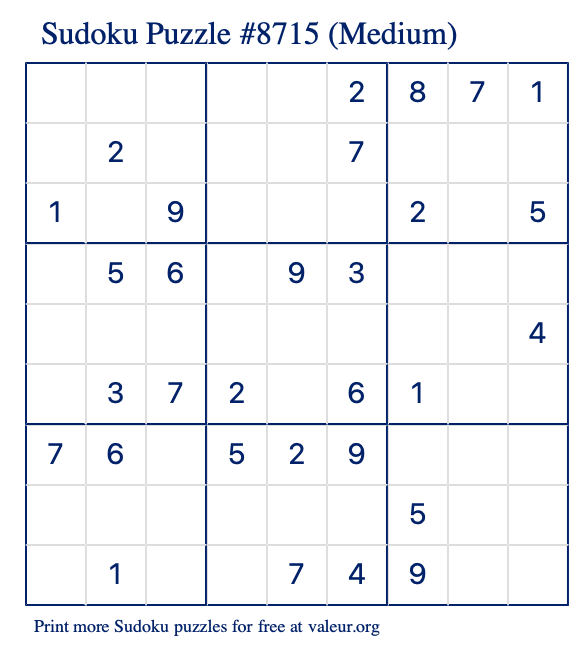 Free Printable Medium Sudoku Puzzle number 8715