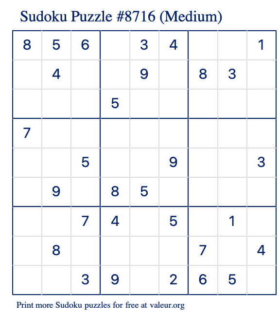 Free Printable Medium Sudoku Puzzle number 8716