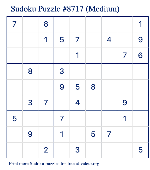 Free Printable Medium Sudoku Puzzle number 8717