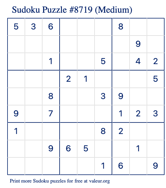 Free Printable Medium Sudoku Puzzle number 8719