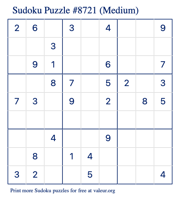 Free Printable Medium Sudoku Puzzle number 8721