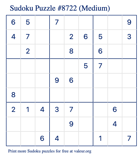 Free Printable Medium Sudoku Puzzle number 8722