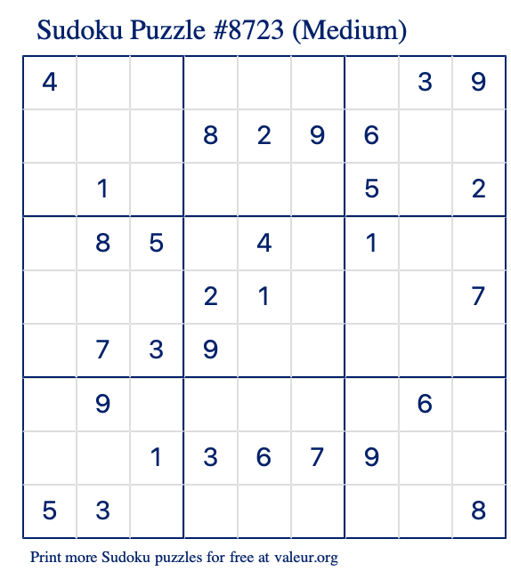 Free Printable Medium Sudoku Puzzle number 8723