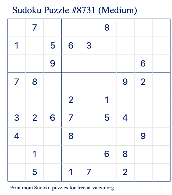 Free Printable Medium Sudoku Puzzle number 8731