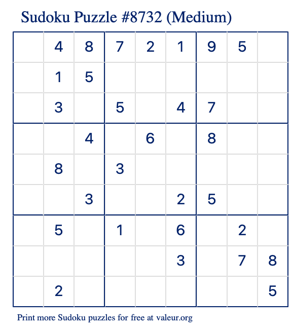 Free Printable Medium Sudoku Puzzle number 8732