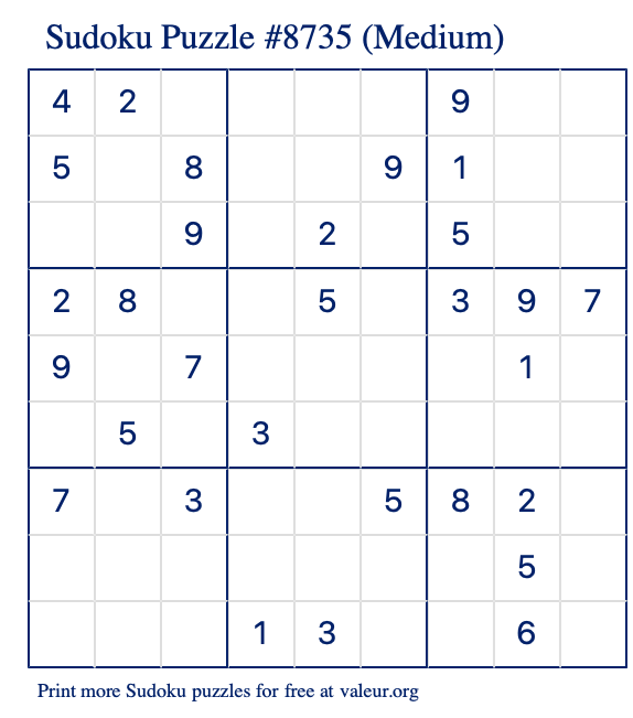 Free Printable Medium Sudoku Puzzle number 8735
