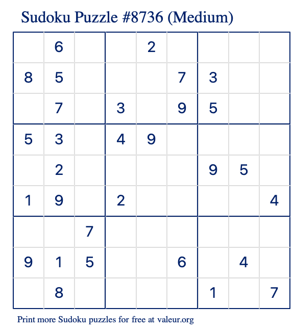 Free Printable Medium Sudoku Puzzle number 8736