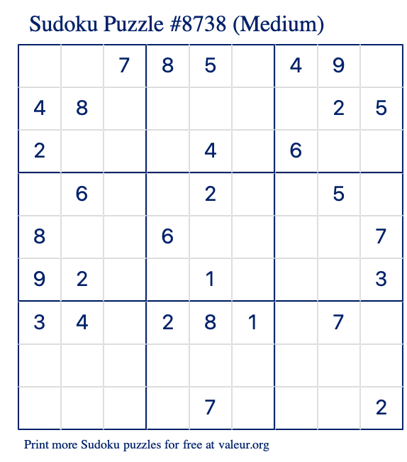 Free Printable Medium Sudoku Puzzle number 8738