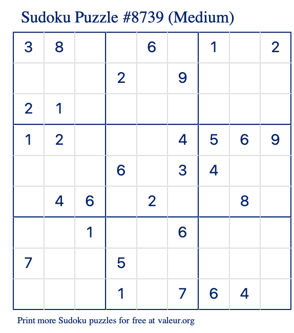 Free Printable Medium Sudoku Puzzle number 8739