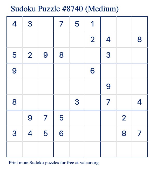 Free Printable Medium Sudoku Puzzle number 8740