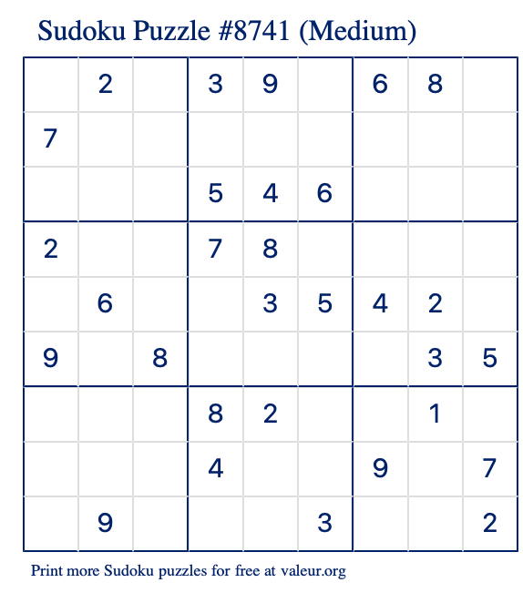 Free Printable Medium Sudoku Puzzle number 8741