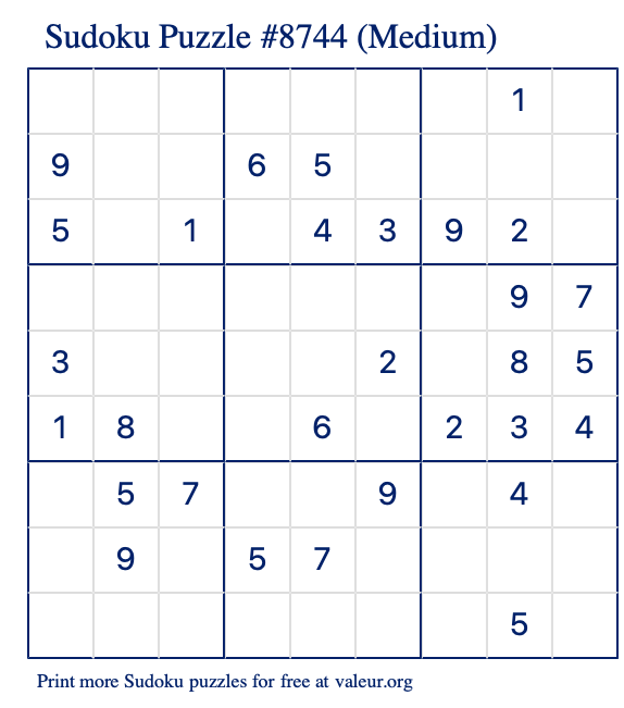 Free Printable Medium Sudoku Puzzle number 8744