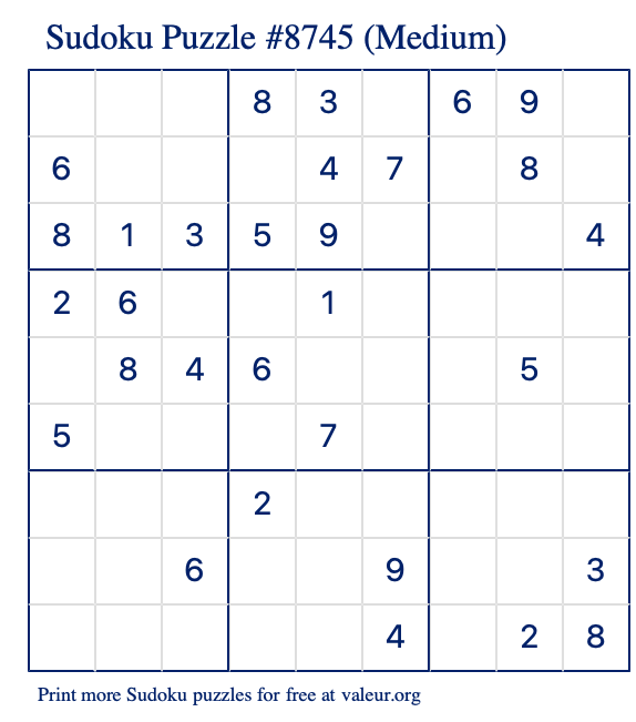 Free Printable Medium Sudoku Puzzle number 8745