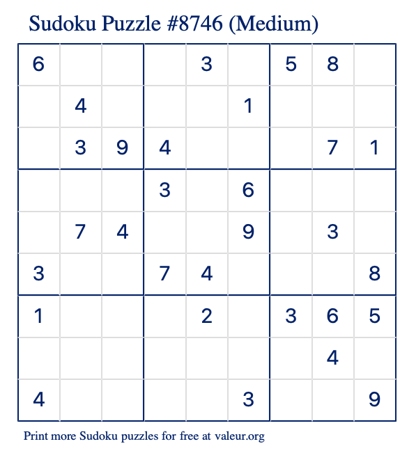 Free Printable Medium Sudoku Puzzle number 8746
