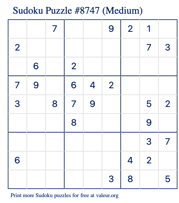 Free Printable Medium Sudoku Puzzle number 8747