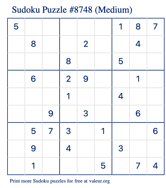 Free Printable Medium Sudoku Puzzle number 8748