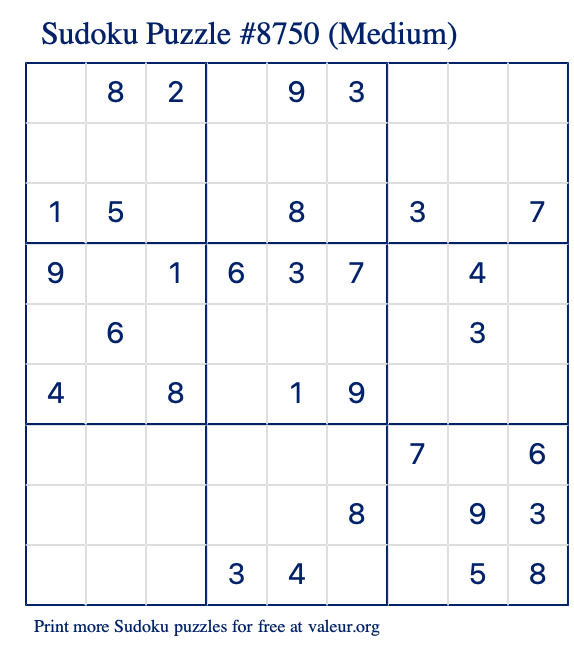 Free Printable Medium Sudoku Puzzle number 8750
