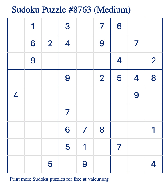 Free Printable Medium Sudoku Puzzle number 8763