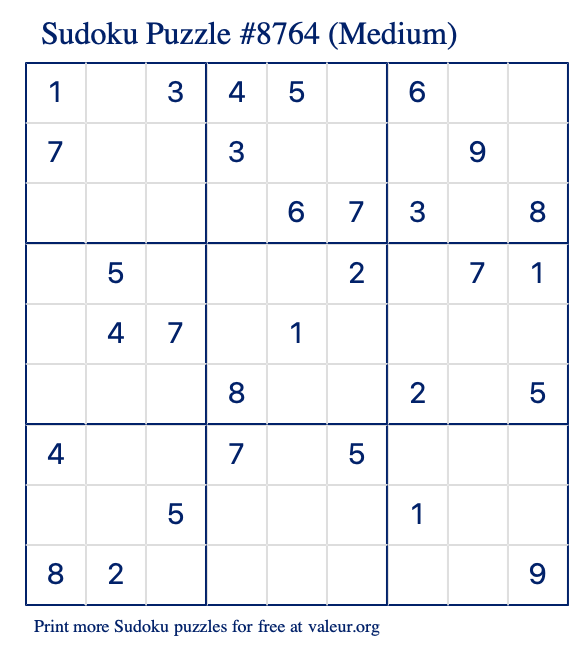 Free Printable Medium Sudoku Puzzle number 8764