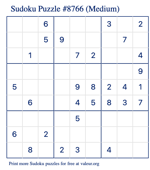 Free Printable Medium Sudoku Puzzle number 8766